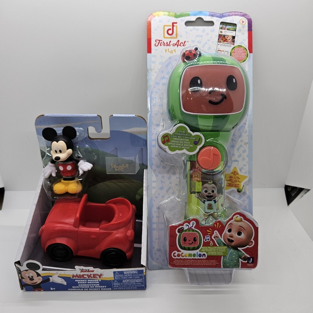 Lot of 2 Disney Junior Mickey Mouse Car + CoComelon First Act Mic NEW Sealed